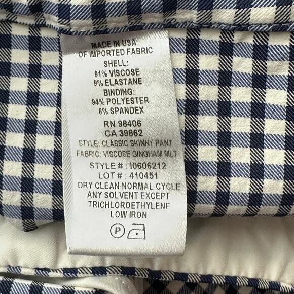 Theory Classic Skinny Mid Rise Pants Blue Gingham Womens 12 Viscose Stretch USA - Picture 7 of 13